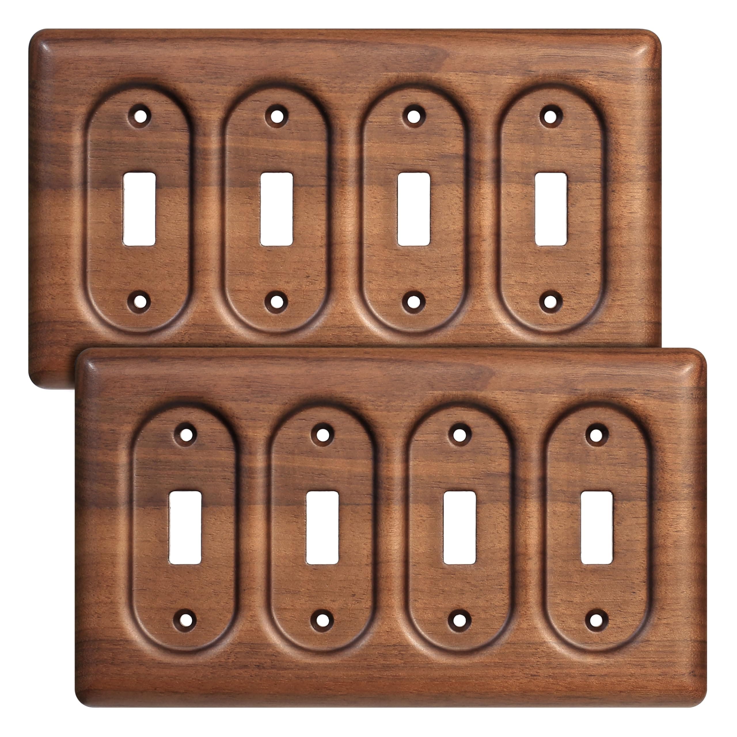YDJSA 2-Pack Quad Toggle Light Switch Cover Plate, Handcrafted North American Walnut Wall Plate for Rustic and Stylish Homes