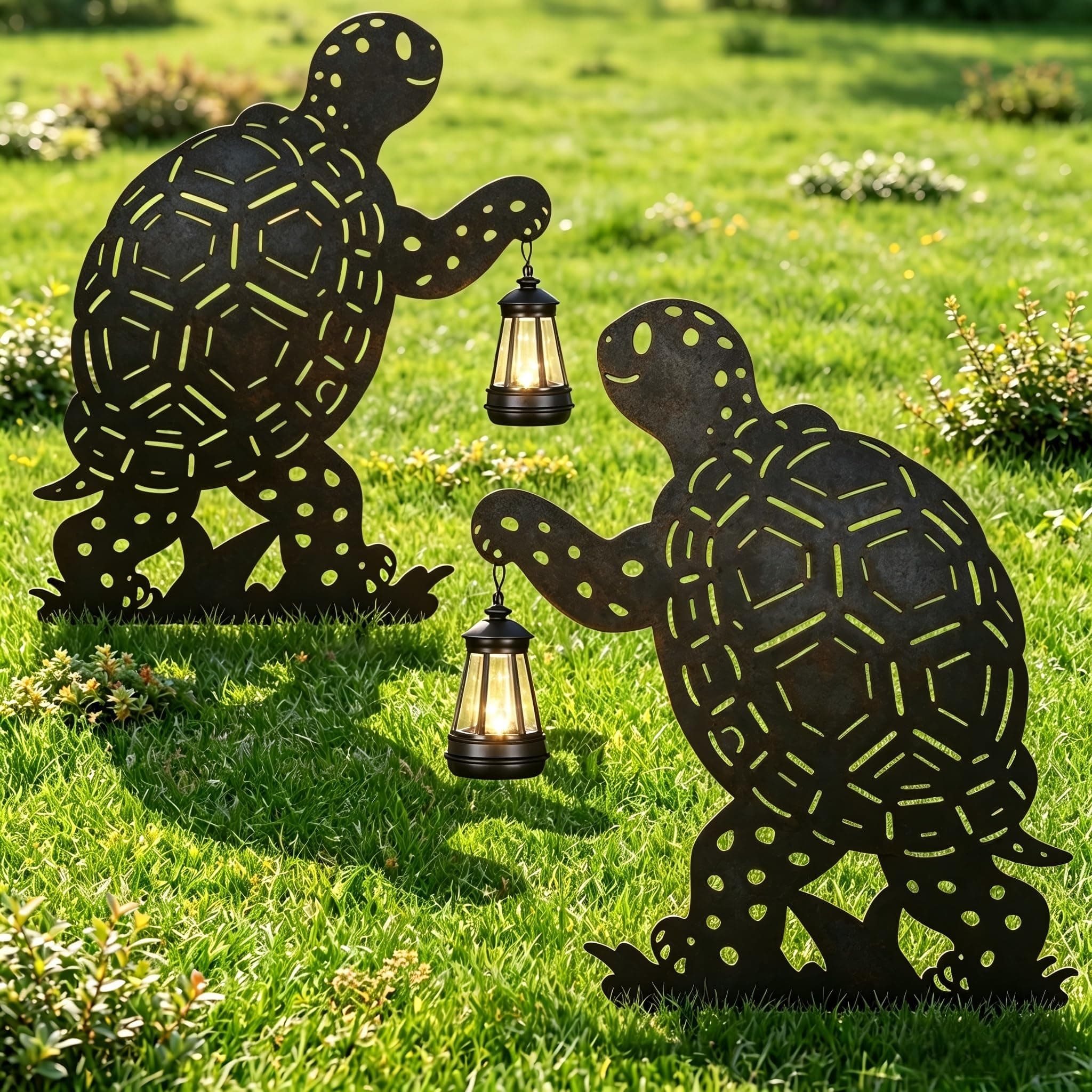Turtle Metal Garden Stakes 2Pack Solar Outdoor Lights Decorative Yard