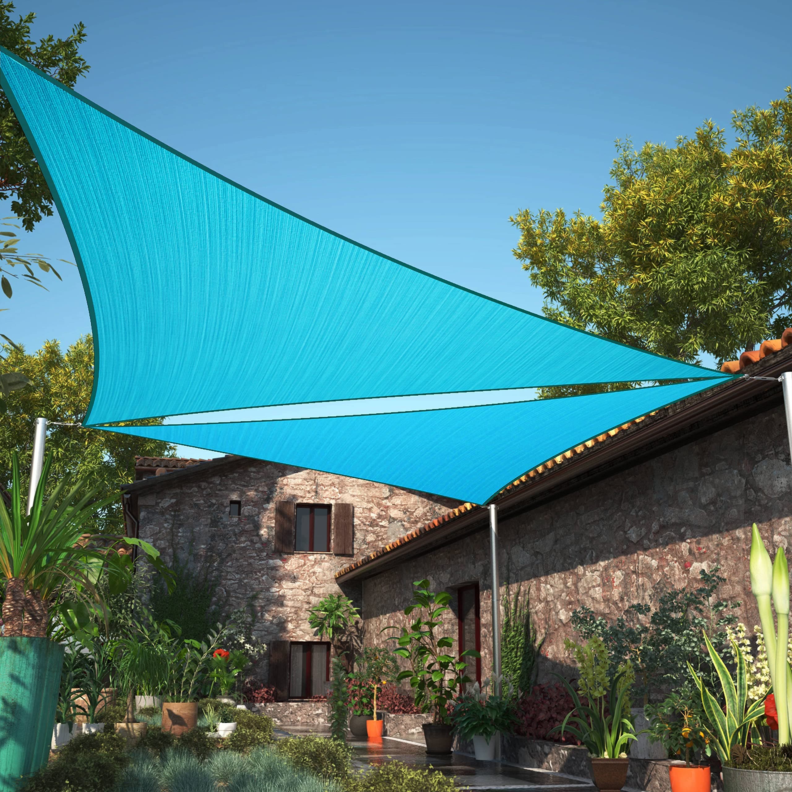 ShadeMart 4' x 4' x 4' Turquoise Sun Shade Sail Triangle smTAPRT20 Canopy Fabric Cloth Screen, Water Air Permeable & UV Block, Heavy Duty, Carport Patio Outdoor - (We Customize Size)