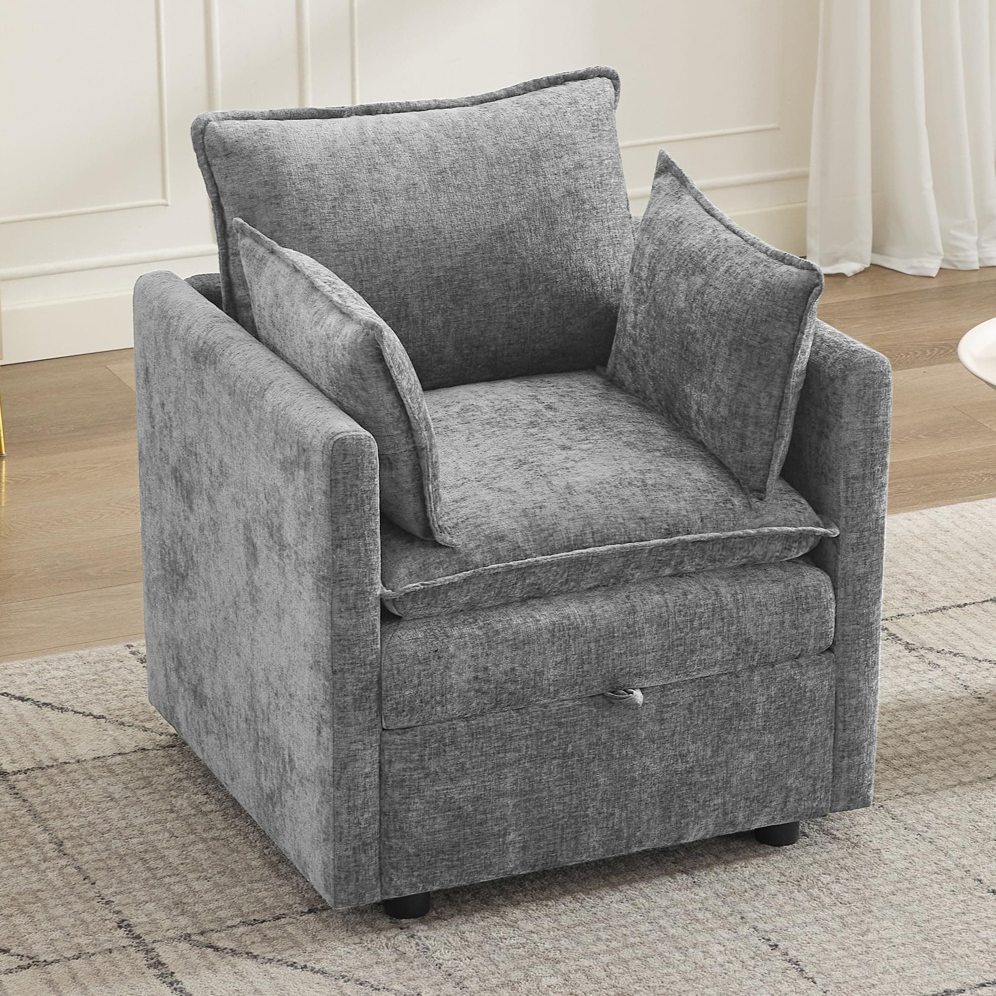 Abbrevi 30" Cloud Modular Single Sofa Chair with Storage, Modern Upholstered Accent Chair Deep Seat, Chenille Reading Lounge Armchair for Living Room, Bedroom, Small Space, Light Grey