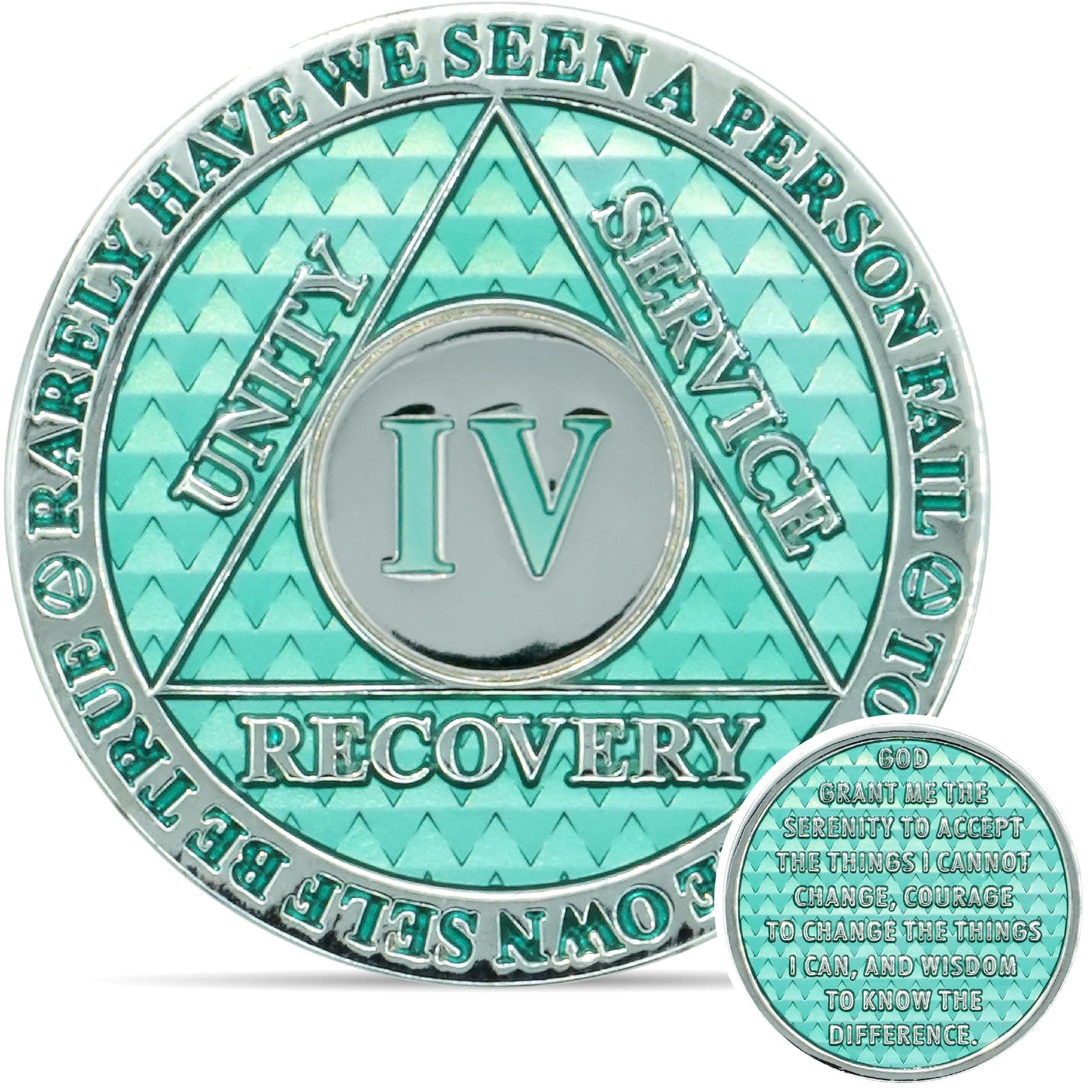 4 Year Sobriety Coin | Legacy AA Chip | Thick Triplate Recovery Anniversary Token (Aqua)