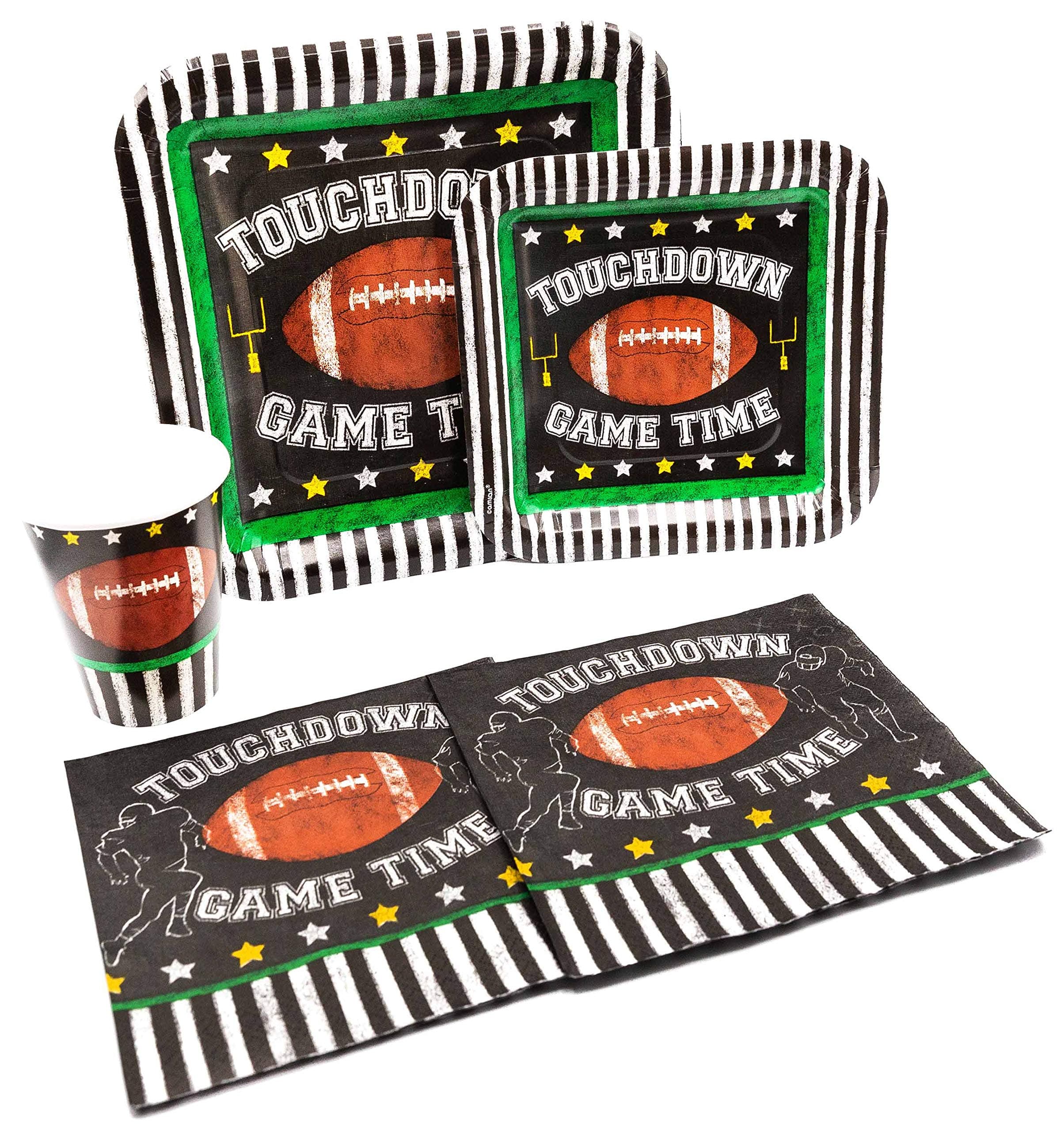 Stephanie Imports Touchdown Game Time Pack! Disposable Paper Plates, Napkins and Cups Set for 15