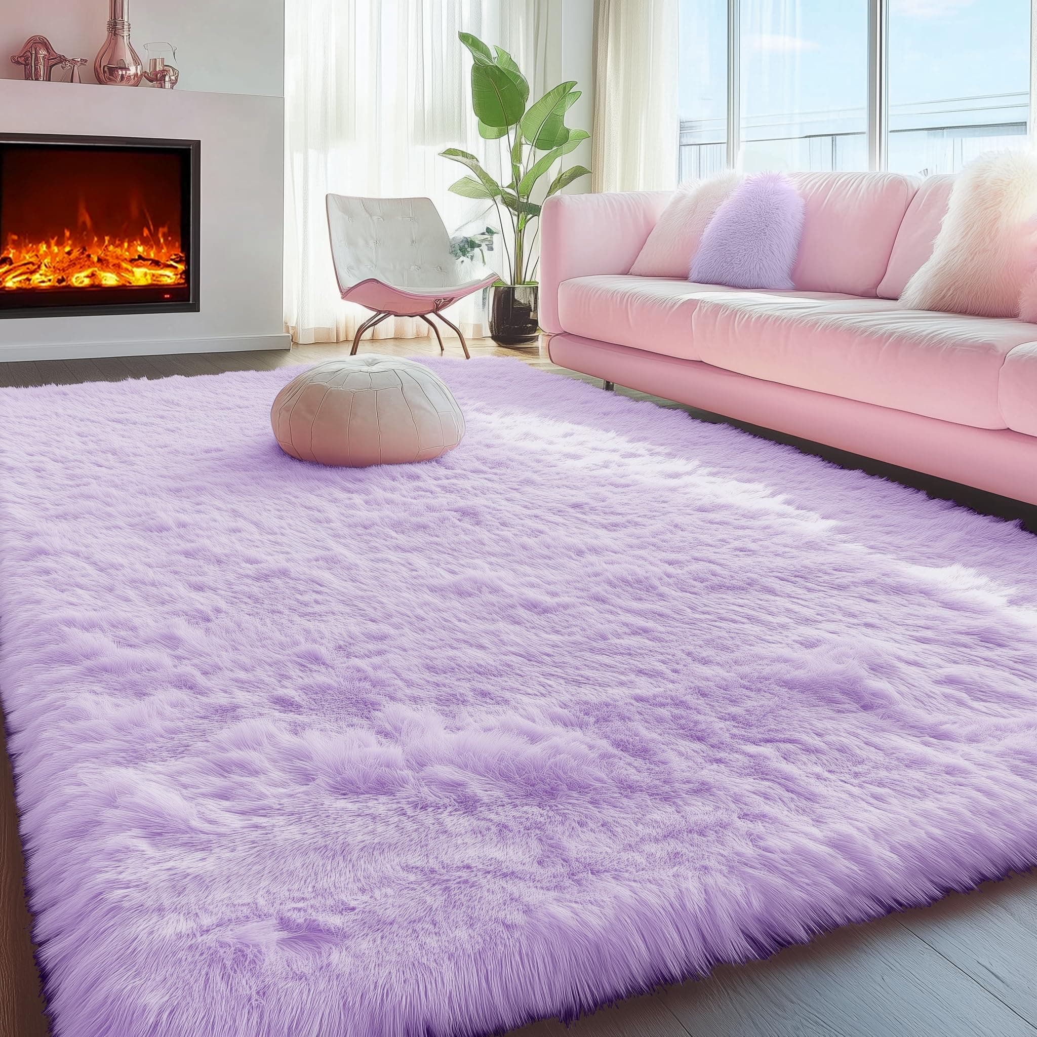 Fluffy Purple Rug 4x6 Ft,Shaggy Furry Rugs for Bedroom Princess Living Room