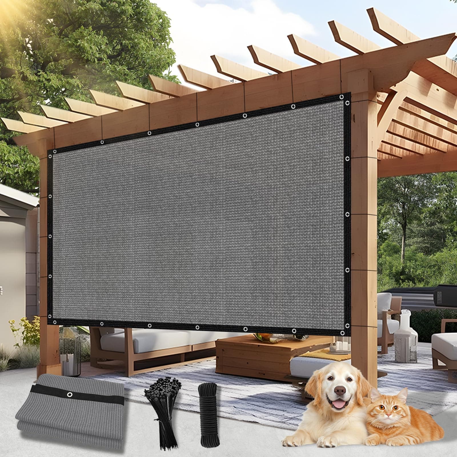 BELLE DURA Pergola Sun Shade Cloth with Grommets, 7 X 17 FT 90% UV Sun Shade Cover for Garden Patio Carport Kennel Swimming Pool, Light Grey (We Make Custom Size)