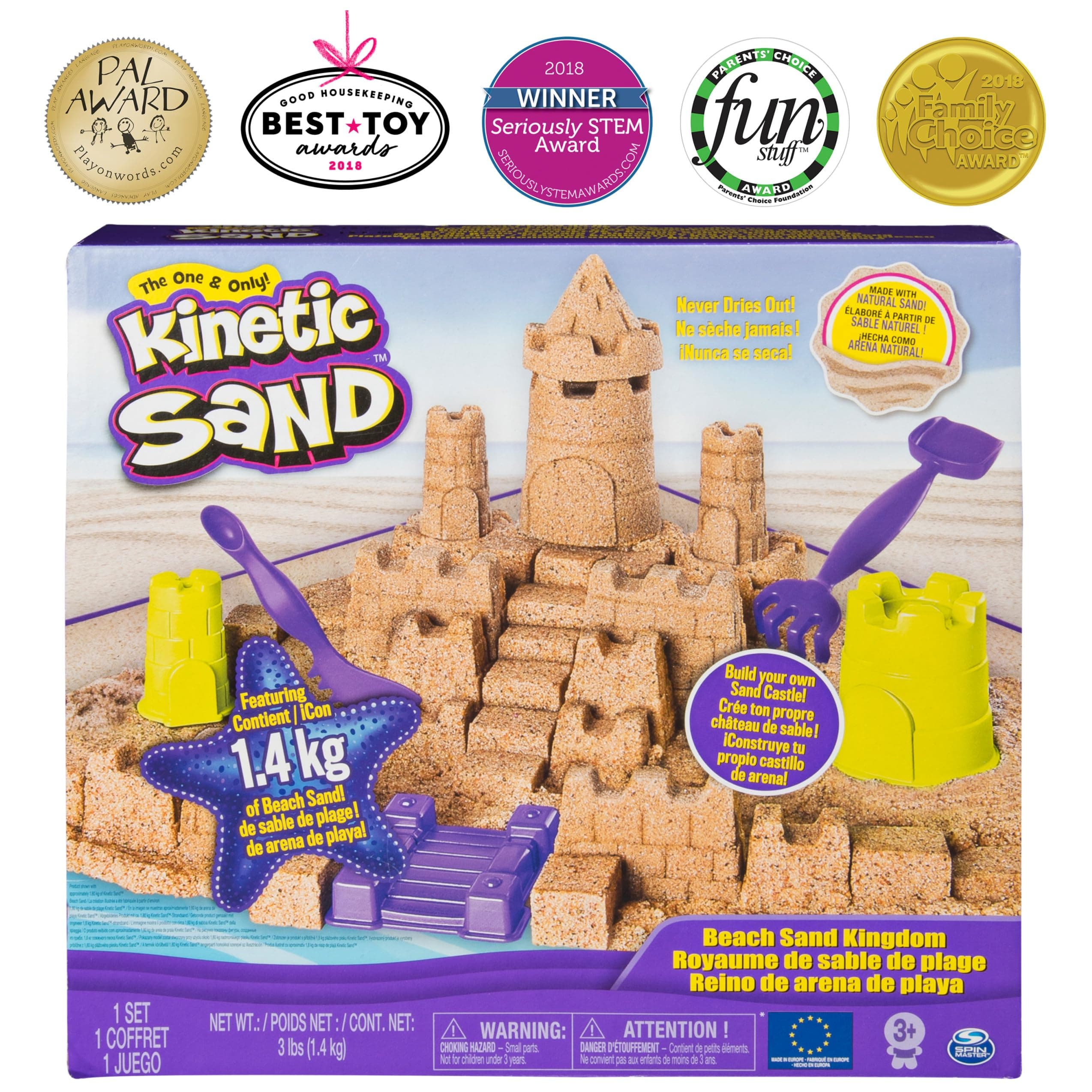 Kinetic Sand Beach Sand Kingdom, Moldable Play Sand Sensory Toys, Ages 3+