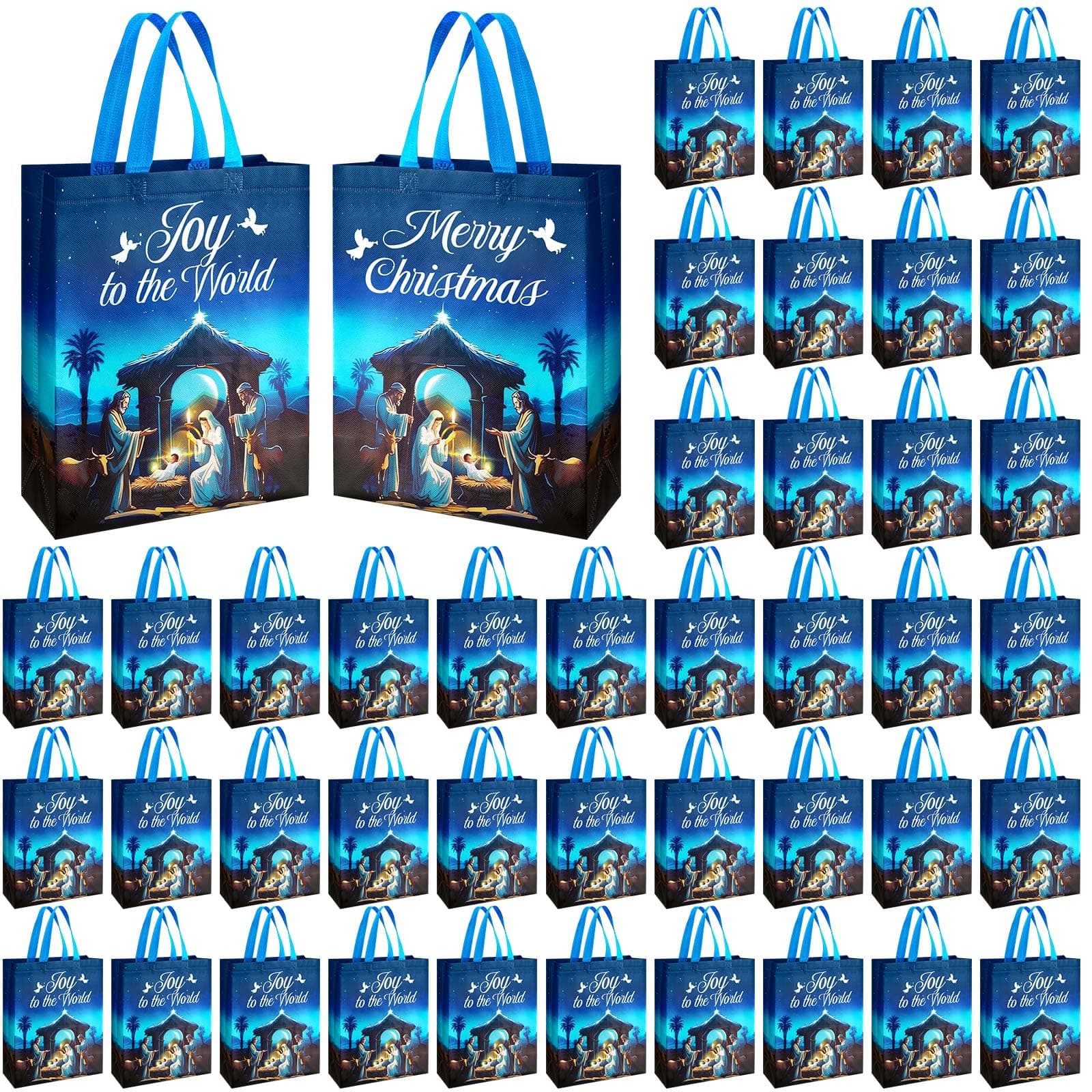 Paterr 50 Pcs Christmas Nativity Gift Bags Bulk Joy to the World Merry Christmas Non Woven Holy Night Christmas Candy Gift Bags Christian Religious Nativity Party Favor Bags for Jesus Holiday Gifts