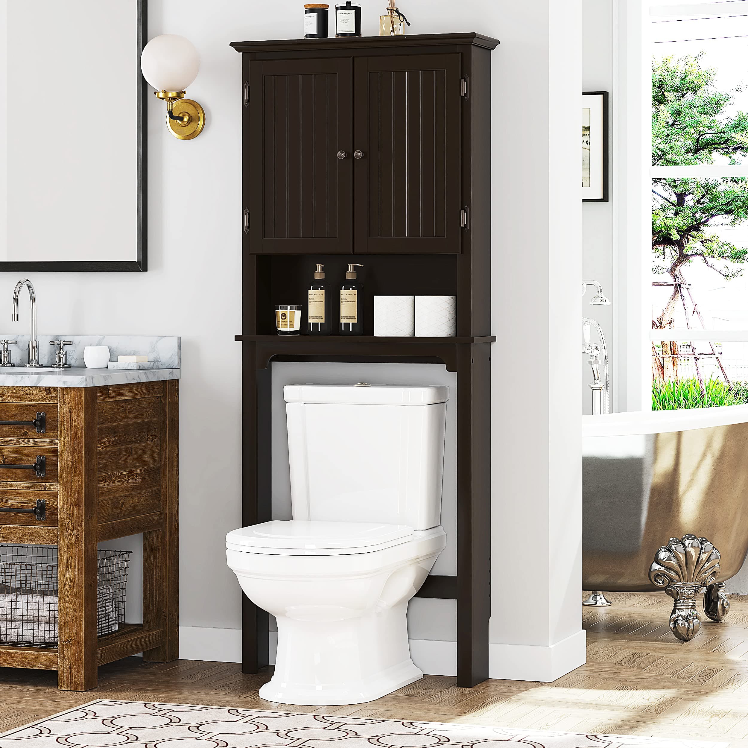 UTEX Above Toilet Storage Cabinet, Bathroom Organizer with Doors, Espresso