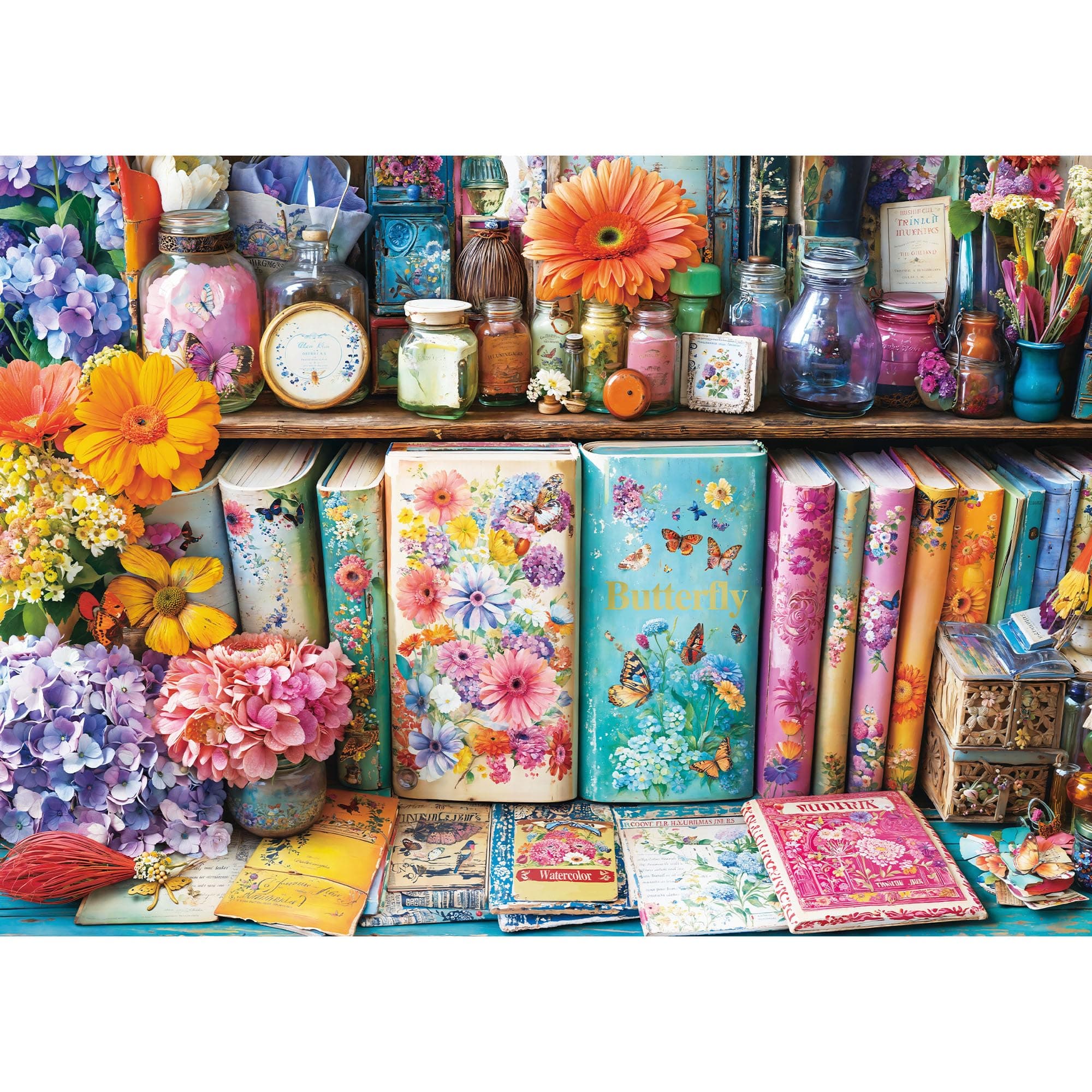 Lamplig Jigsaw Puzzle for Adults 1000 Pieces, Vibrant Book Floral Puzzles