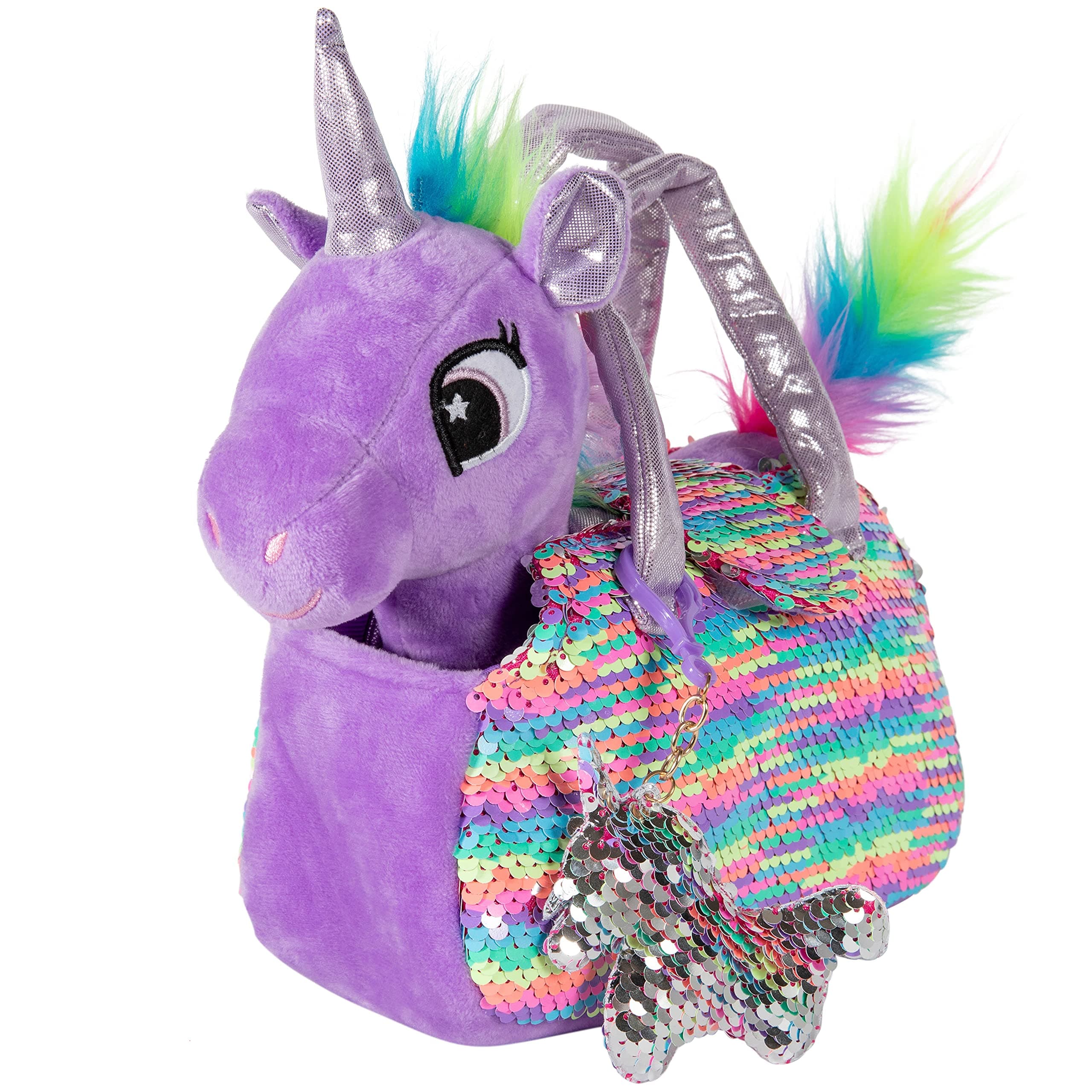 Little Jupiter Plush Pet Set w/Purse - Unicorn Stuffed Animals for Girls - Unicorn Plush - Stuffed Unicorns - Gift for Age 4-7 yrs (Purple Rainbow Unicorn)