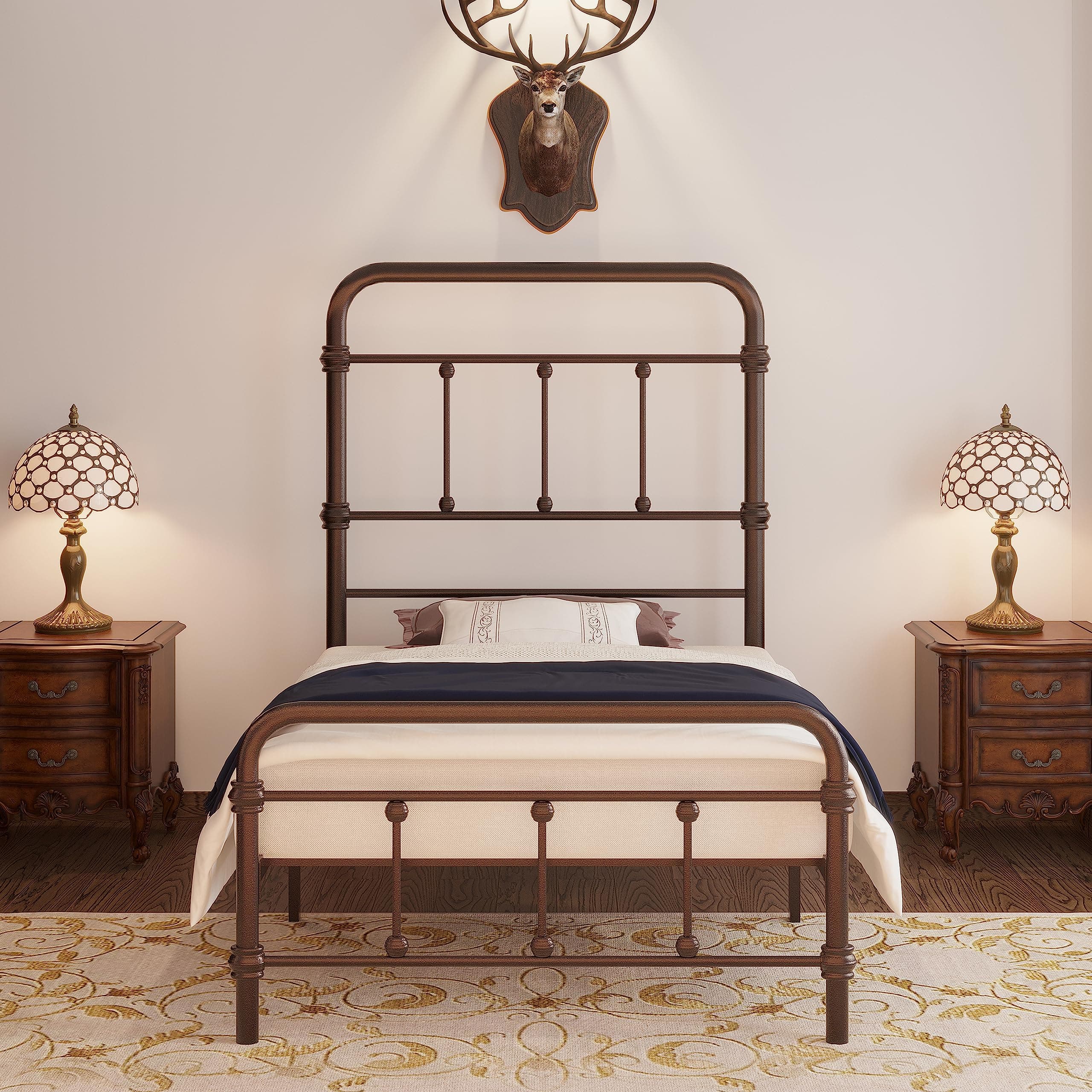 Macbimony Twin XL Size Metal Bed Frame with 49inch High Vintage Headboard