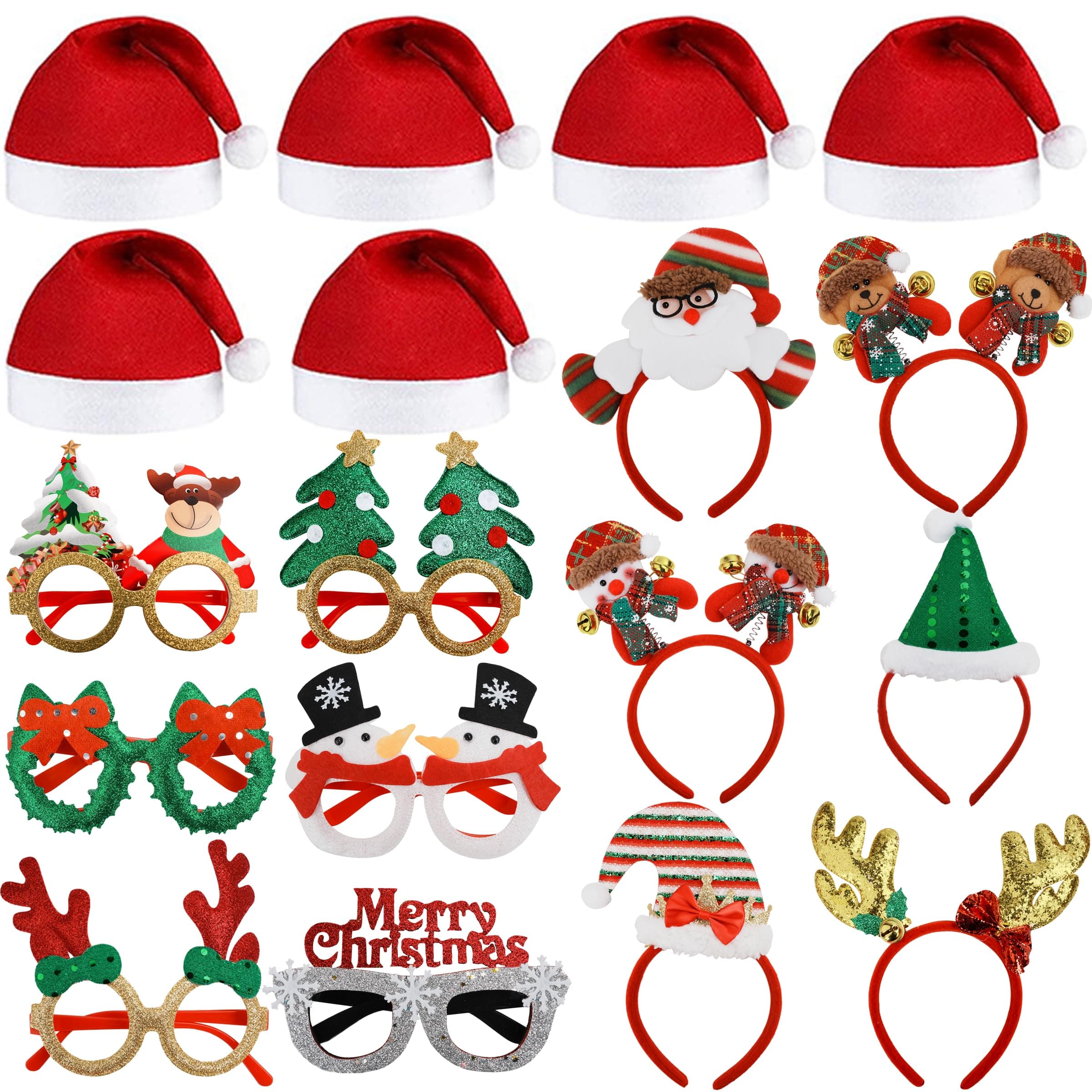 18PCS Christmas Glasses and Holiday Headbands Adult Set Christmas Photo Booth Props
