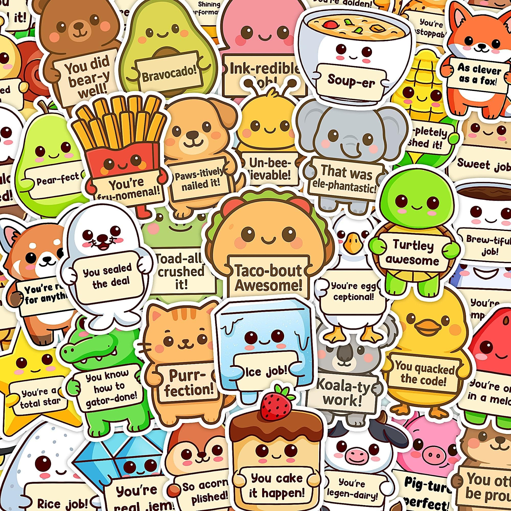 200PCS Positive Animals Stickers for Kids –Punny Affirmation Sticker Pack Cute Inspirational Animals for Water Bottles, Laptops, Phones, Motivational Quote for Classroom