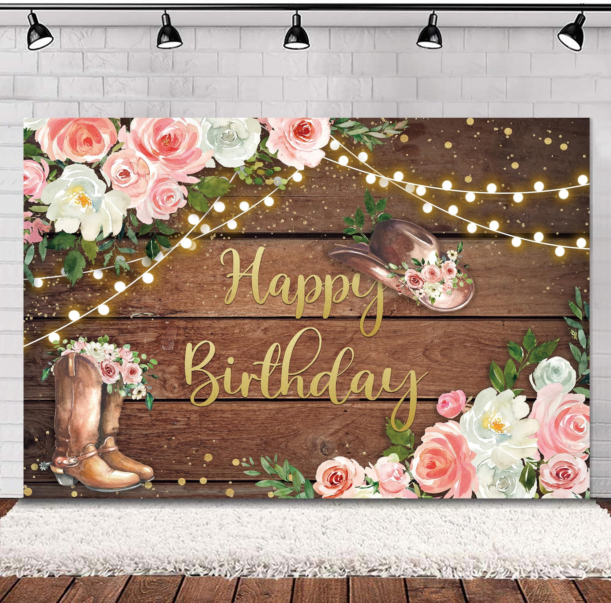 Cowgirl Western Birthday Backdrop Rustic Country Wooden Party Decorations