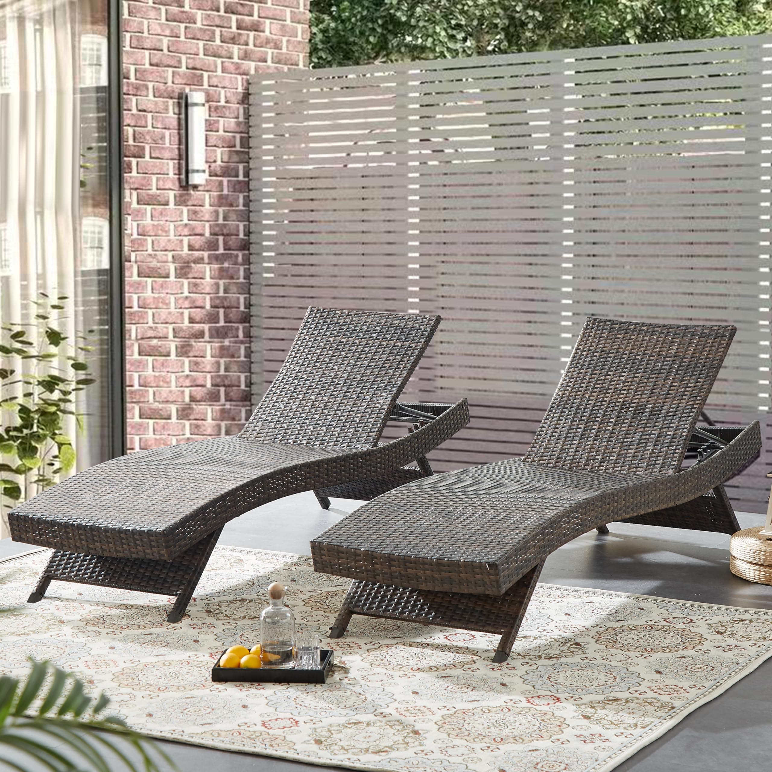 Asifom 79'' Long Reclining Chaise Lounge Set (Set of 2), Outdoor Wicker Reclining Lounge Chair Patio Rattan Double Chaise Lounge Lawn Sunbathing Chairs Beach Pool Backrest Recliners
