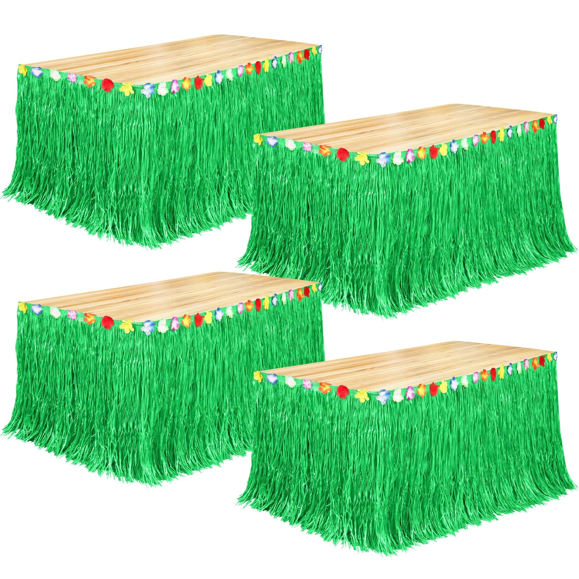 Fovths 4Pcs Luau Grass Table Skirt, Green, 9 Feet x 29.5 Inch