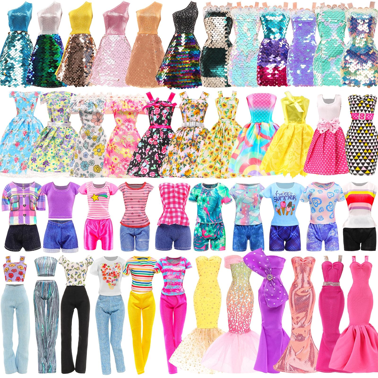 10 Set 11.5 Inch Doll Clothes 6 Dresses, 4 Tops 2 Pants 2 Shorts for Doll