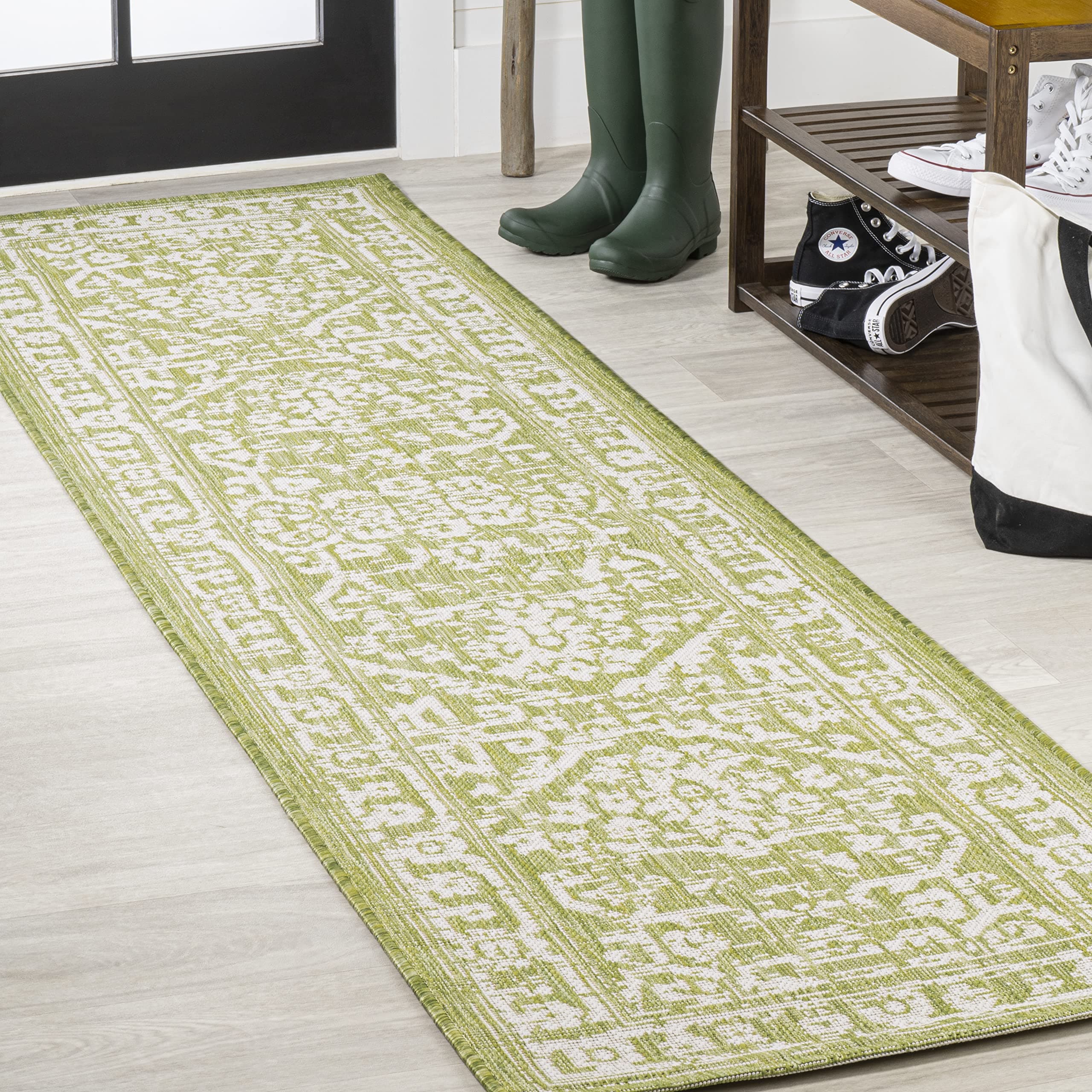 JONATHAN Y Boho Medallion Indoor Outdoor Runner Rug 2X10 Green/Cream, Malta Textured Weave for Backyard, Patio, Porch, Easy-Cleaning, High Traffic, Pet-Friendly, Non-Shedding (SMB104D-210)