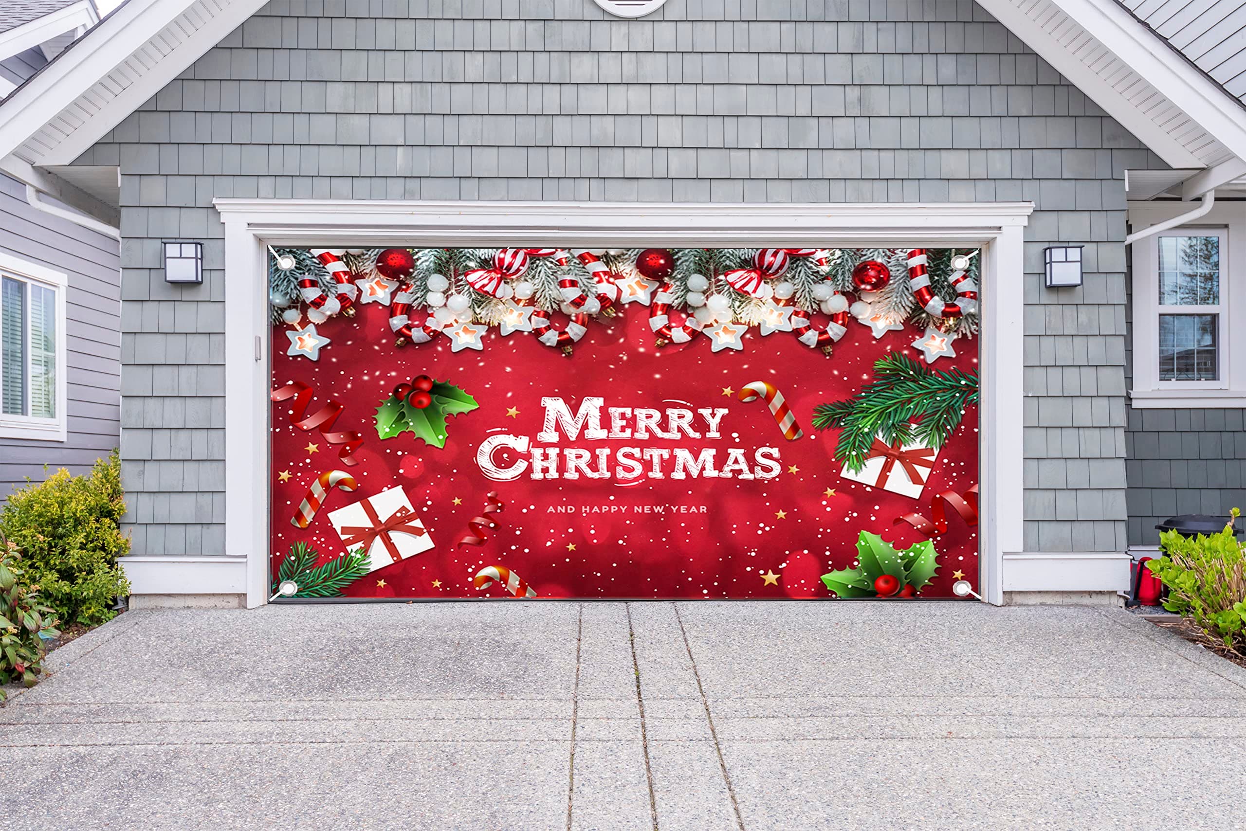 Lordaeron Christmas Garage Door Banner Decoration Large Christmas Garage Cover for Indoor Outdoor Holiday Party Supplies, Red Ornaments Backdrop Sign 6X13 FT