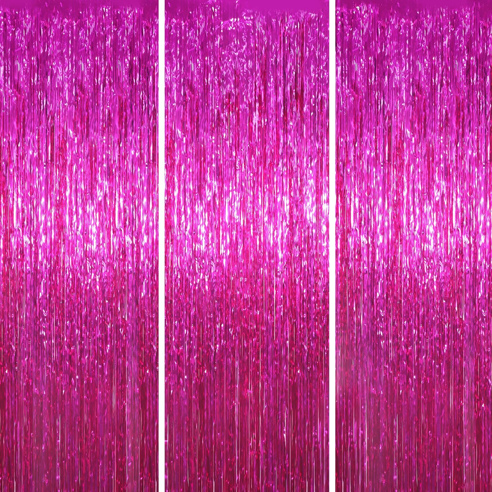 Voircoloria Pink Foil Fringe Backdrop Curtains, 3.3x8.2ft, 3 Pack