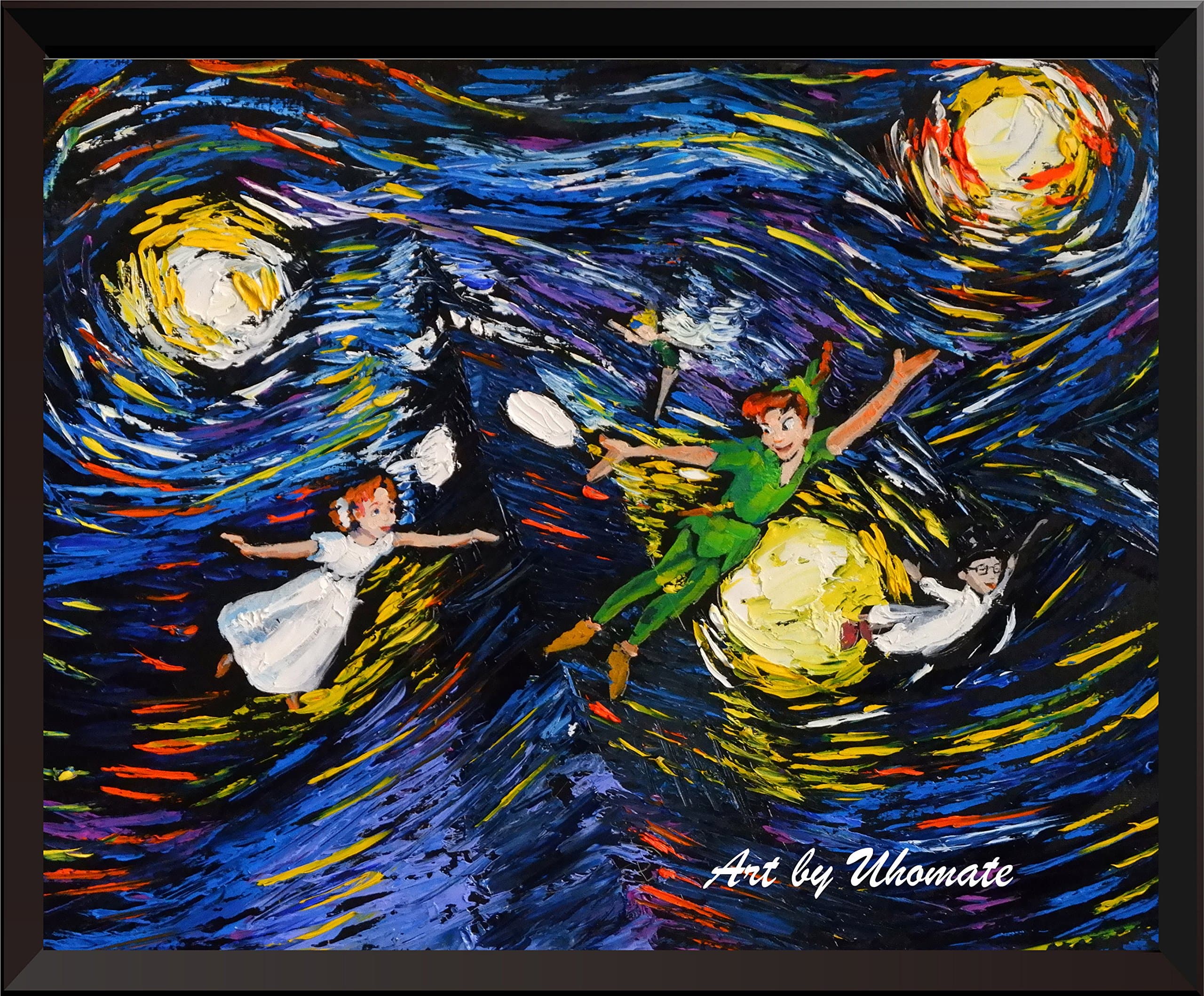 Uhomate Peter Pan Never Grow Up Princess Tinkerbell Vincent Van Gogh Starry Night Posters Home Canvas Wall Art Nursery Decor Living Room Wall Decor A032 (8X10)