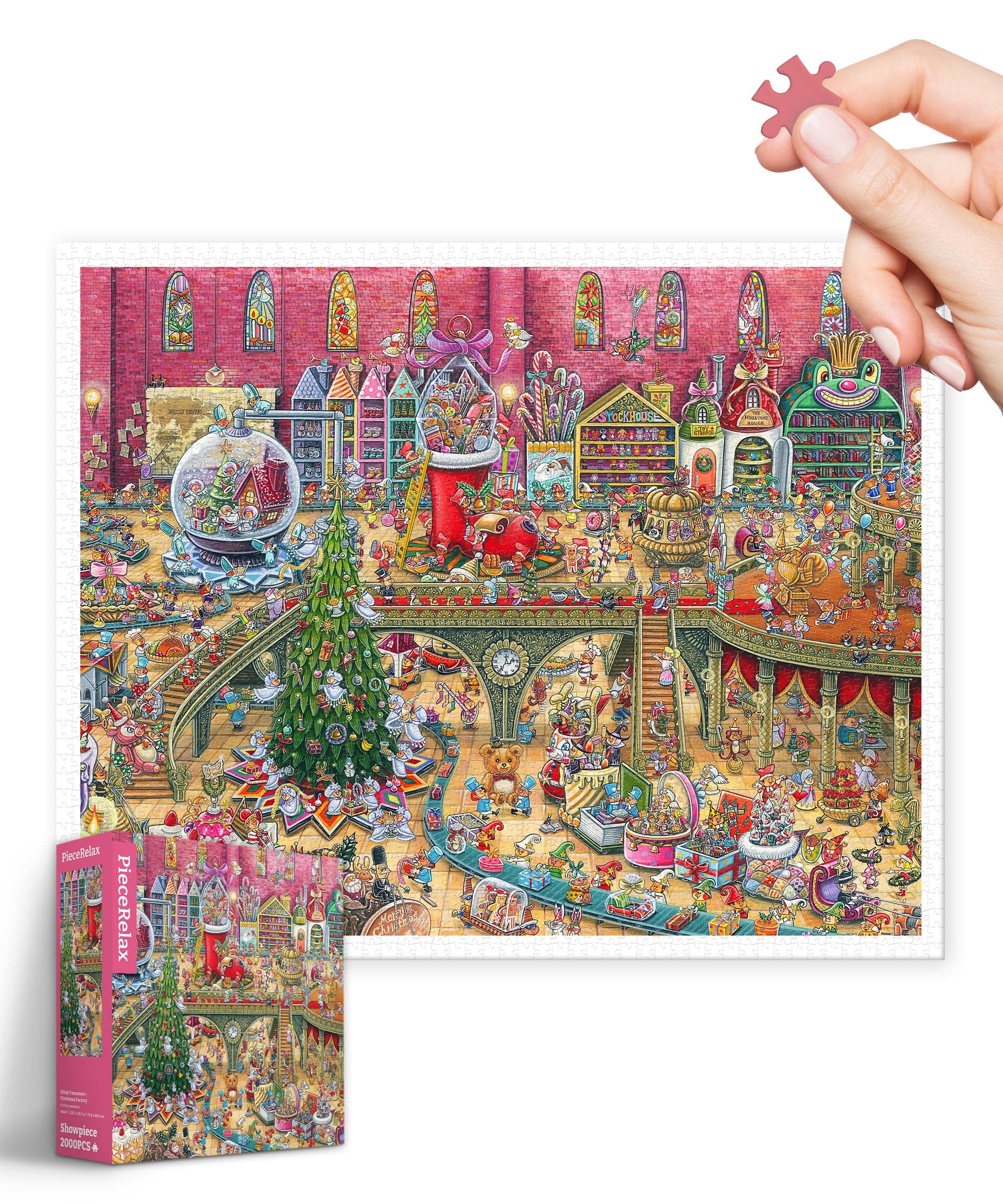 PieceRelax Plastic Jigsaw Puzzles for Adults 2000 Pieces - Shinji Yamamoto - Christmas Factory Most Satisfying Table Games and Gifts No Puzzle Mat Required [H3647]