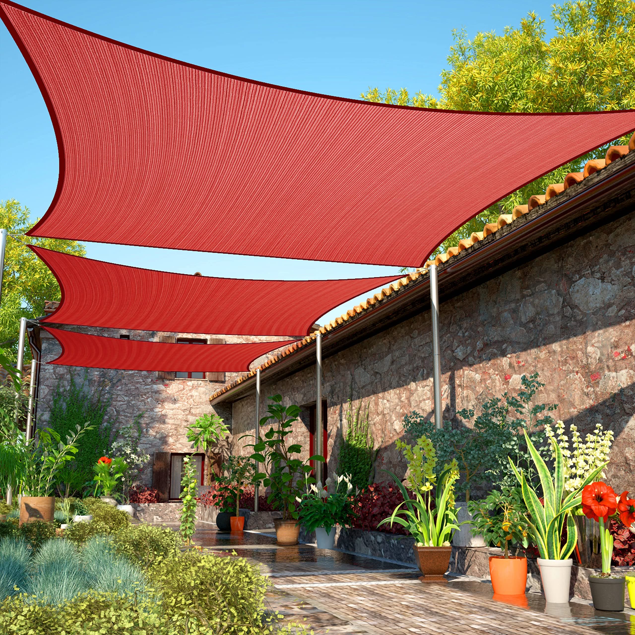 ShadeMart 10' x 23' Red Sun Shade Sail UPF50 Rectangle SMTAPR1013 Canopy Fabric Cloth Screen, Water and Air Permeable & UV Resistant, Heavy Duty, Carport Patio Outdoor - We Customize Size