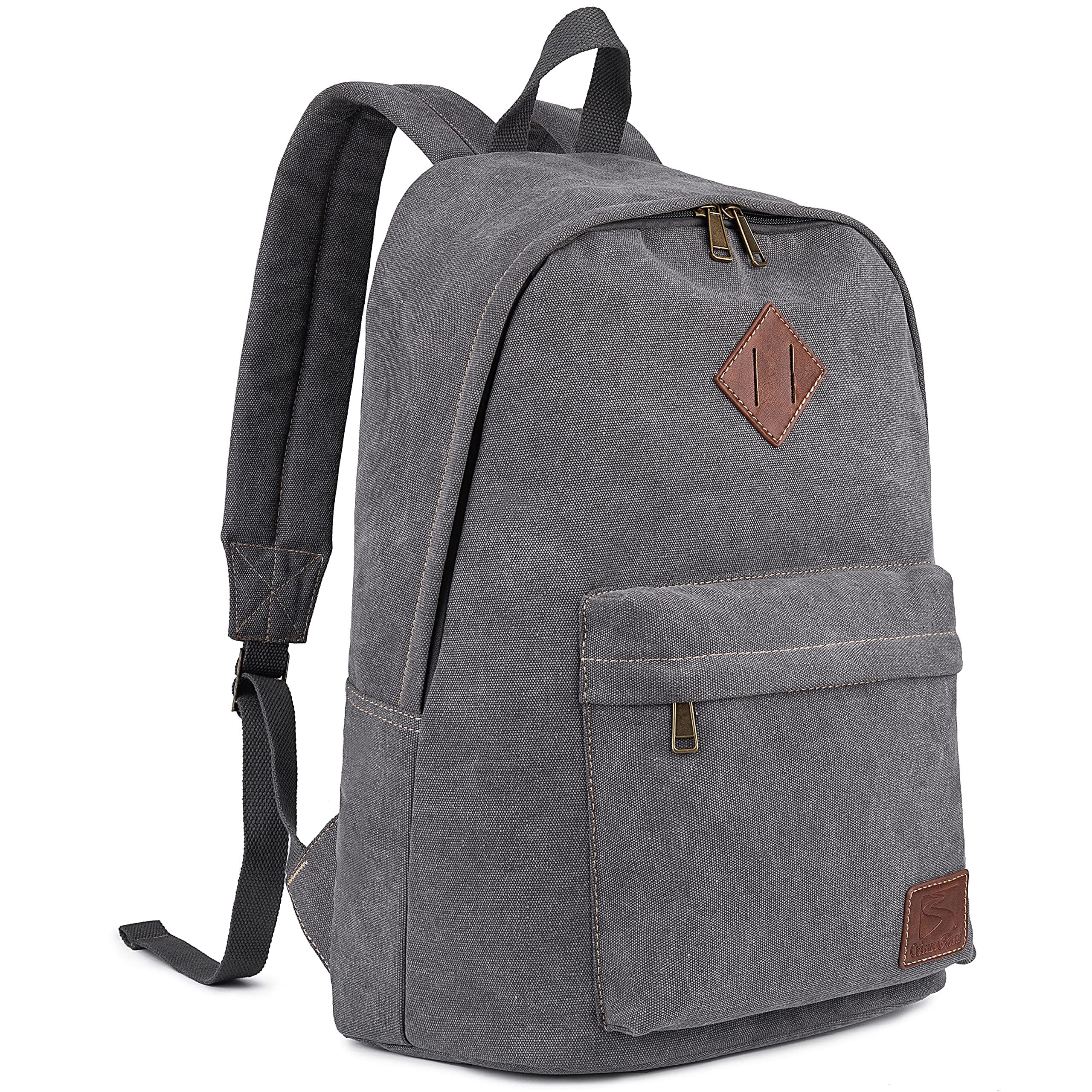 Canvas School Laptop Backpack, Durable Rucksack, Travel Notebook Bag, for Men Women (Gray)