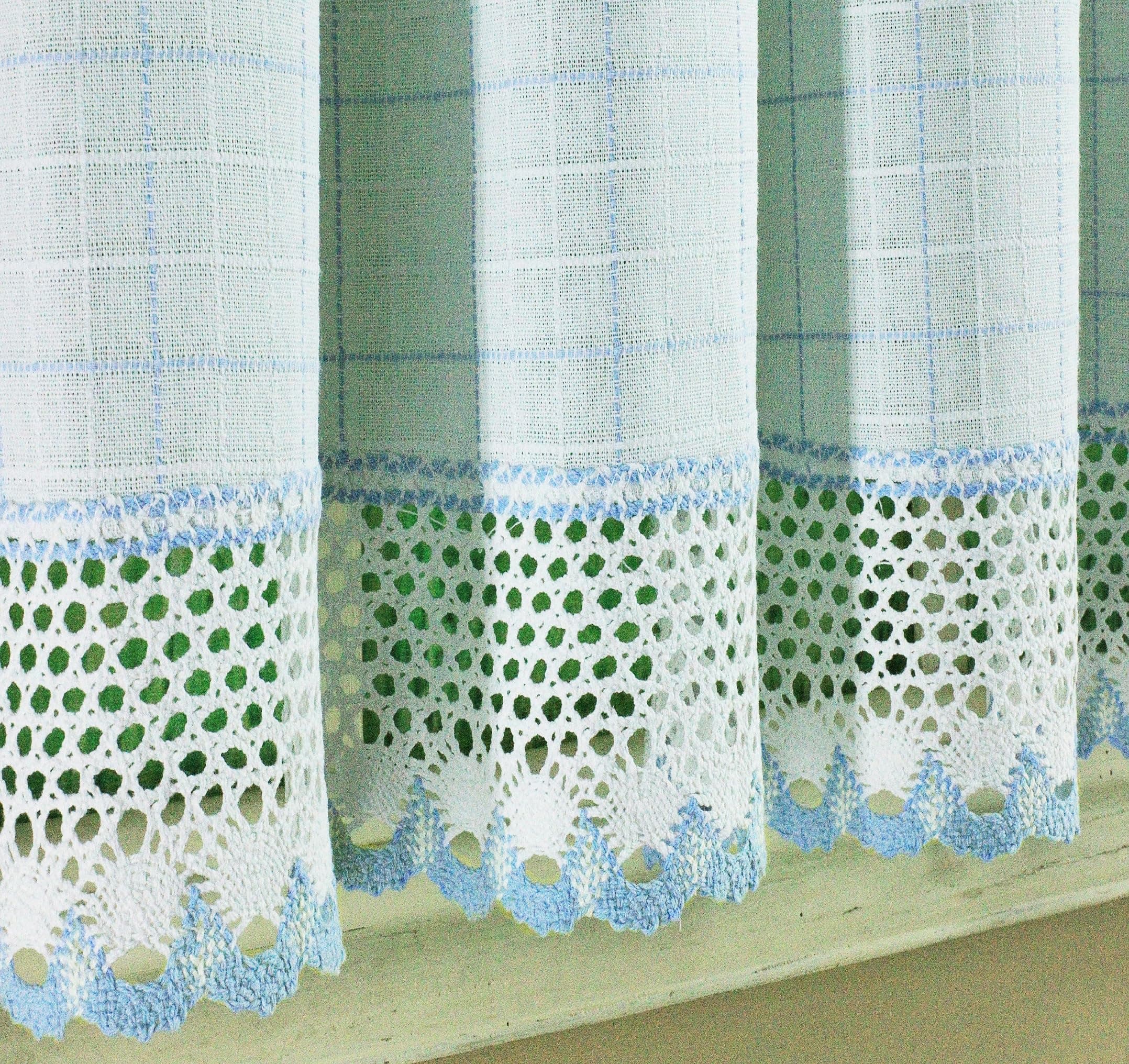 Today's Curtain Adirondack 2-Tone Crochet Tier 30", White/Blue, 60W x 30L