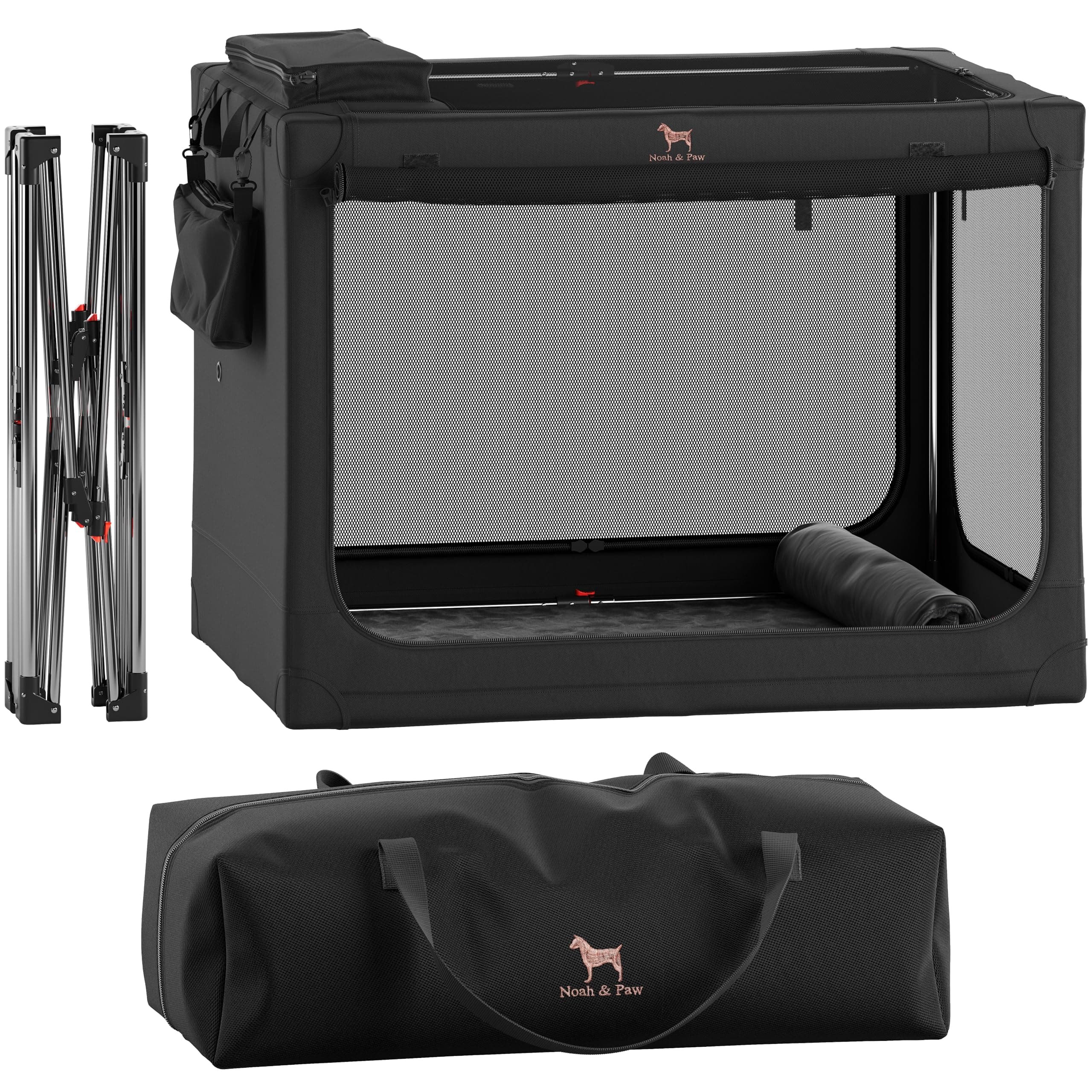 Noah & Paw Collapsible Dog Crate 30 Inches, Large Dog Crate for Large Medium Breeds, Travel Kennel for Car, Including Pet Mat for Pet Cage, 2 Storage Pockets, Handbag, 10mm Locking Zipper 30*21*21