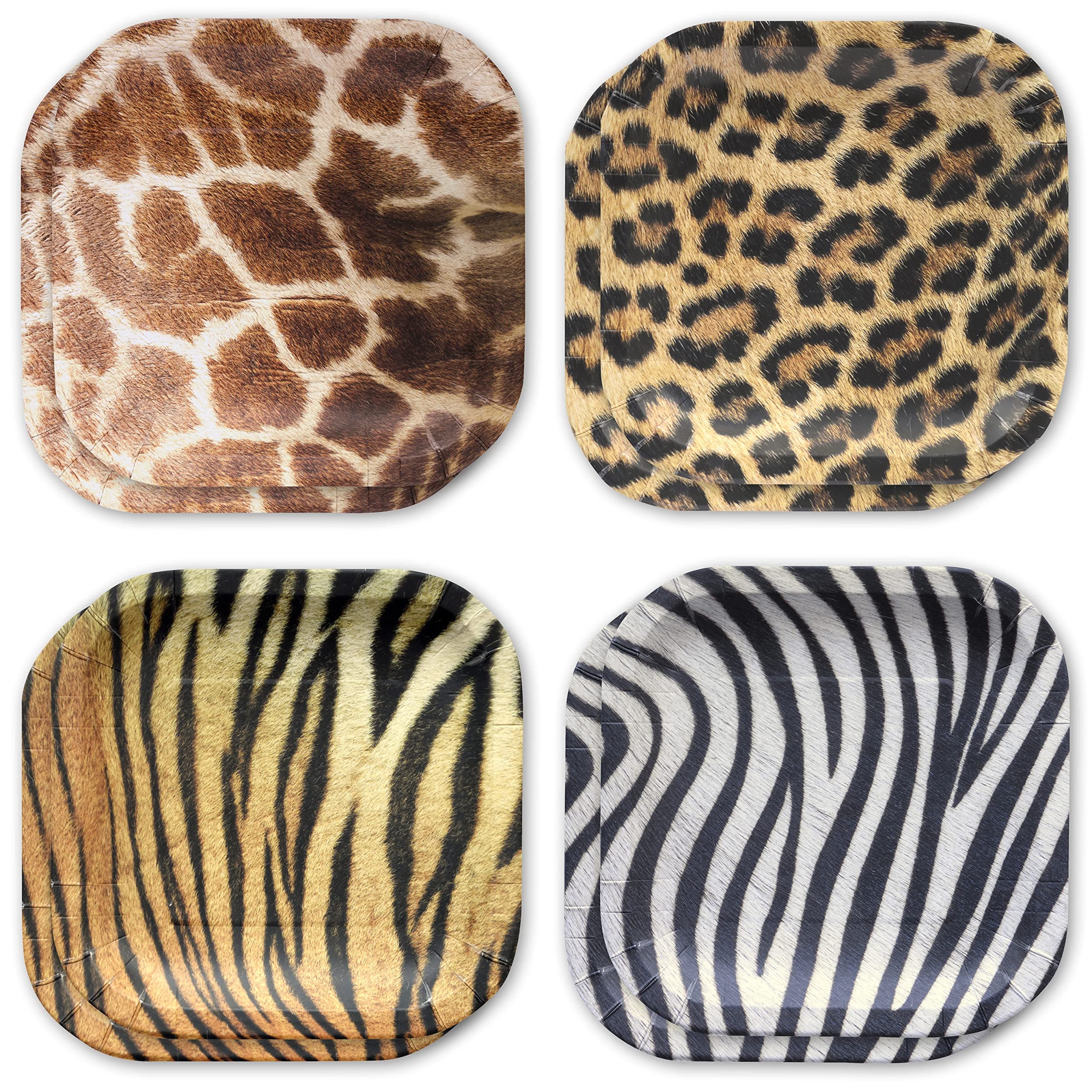 Havercamp Jungle Safari Plates-16 Pack-Leopard Tiger Giraffe Zebra