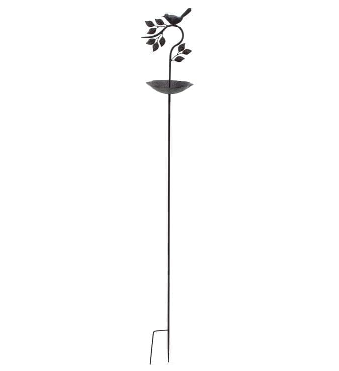 Napco Metal Bird Garden Stake with Leaf Accents – 57 Inch Tall Decorative Outdoor Bird Feeder or Birdbath, Rustic Bronze Finish Garden Ornament for Bird Lovers and Nature-Inspired Décor