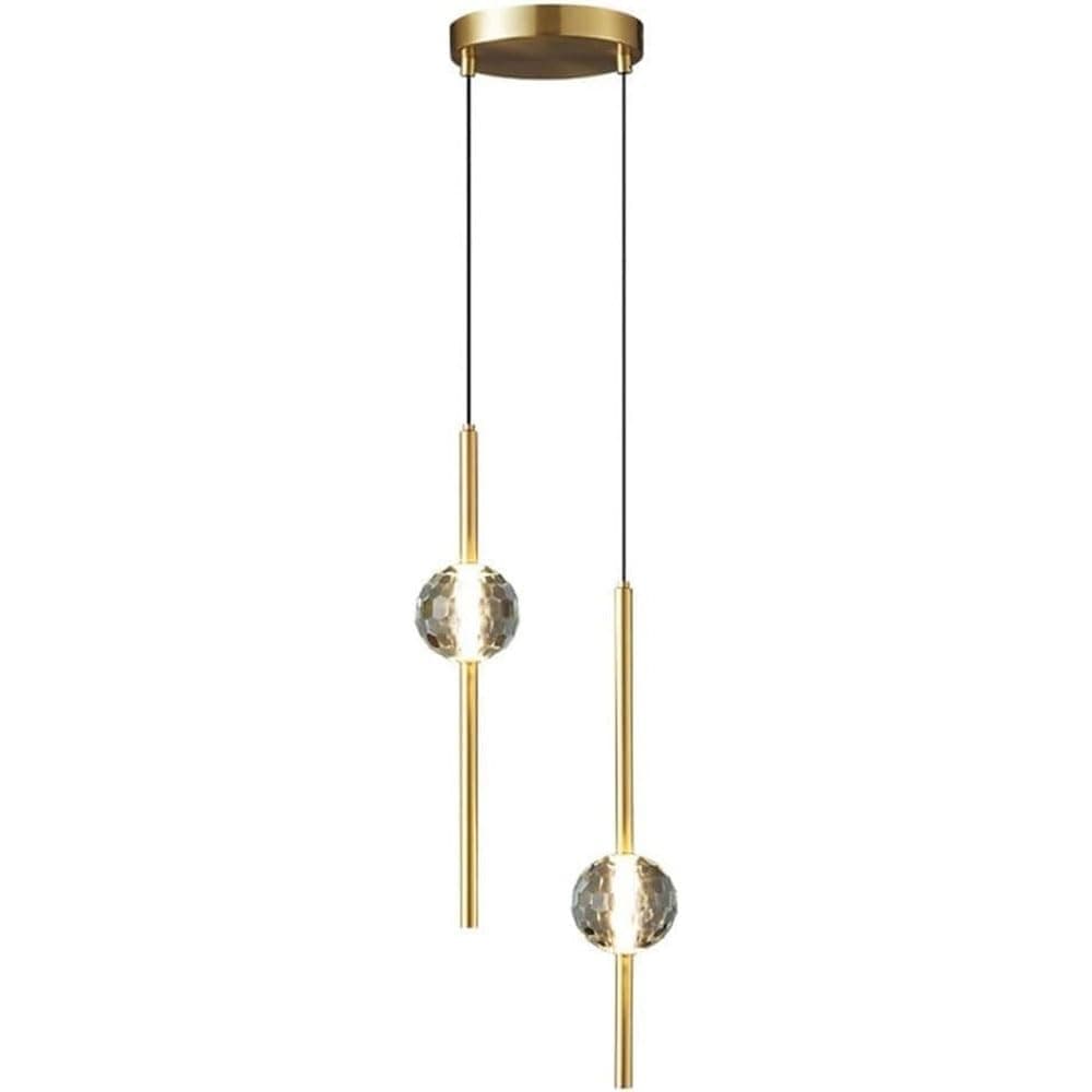 LKUOU 2-Light Pendant Lights Kitchen Island Glod Small Hanging Lamp, Dimmable LED Hanging Light with Globe Bubble Crystal Chandelier Modern Gold Mini Suspension Lamp for Kitchen Restaurant Staircase