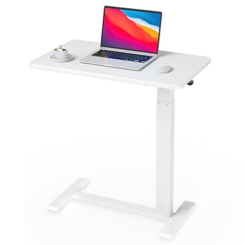 Ywin Hospital Bedside Table with Wheels, Pneumatic Lift, White