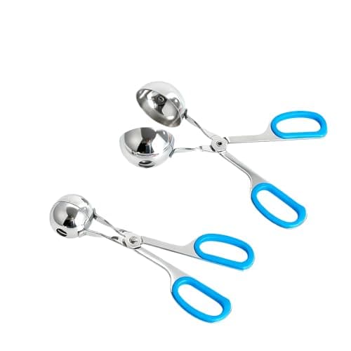 WINDAWNKE 2PCS None-Stick Meatball Maker with Anti-Slip Handles, Stainless Steel Meat Baller Tongs, Cake Pop Molds Scoop (Blue)