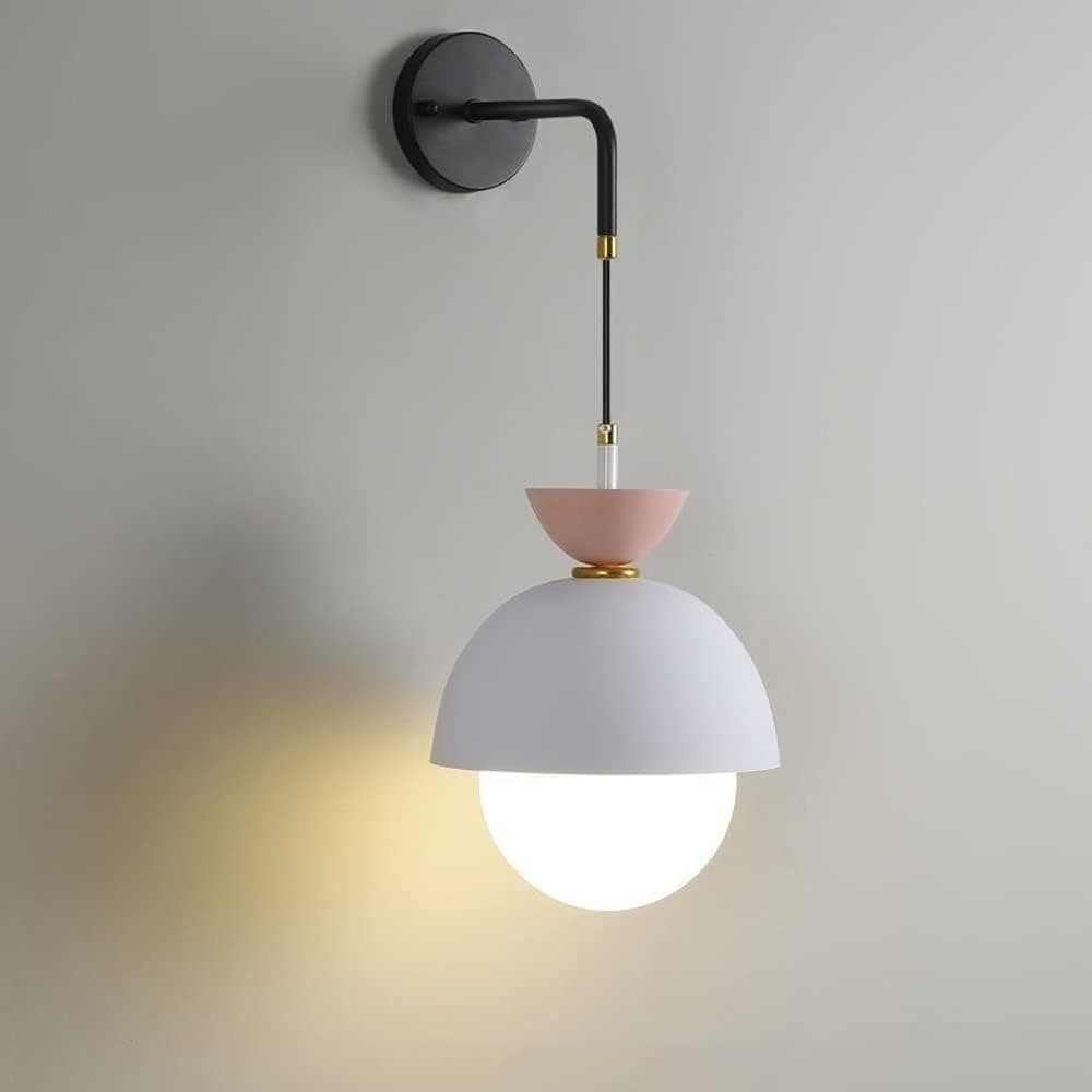 DUANZEYUQA Macaron Vanity Mirror Light Fixture Bedside Wall Lamp with White Globe Glass 1-Light Bedroom Wall Lights Fixtures Wall Sconce in Color Finish E26 Base(C)