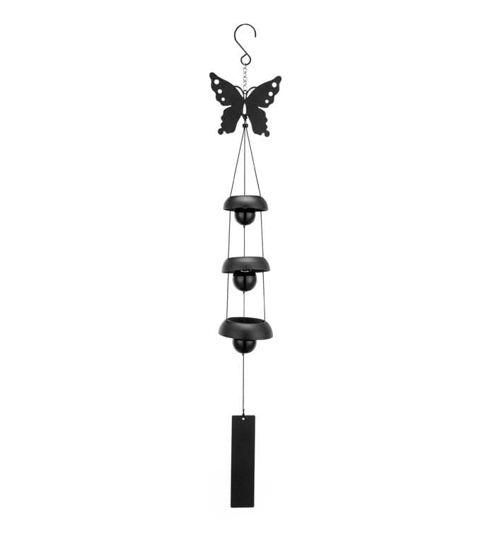 Napco Imports Butterfly 26 Inch Black Metal Indoor Outdoor Hanging Bell Windchime