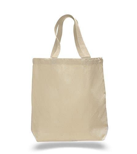 (Set of 12) 12 Pack- Wholesale Cotton Canvas Gusset and Contrasting Handles Tote Bag (Natural) by ToteBagFactory