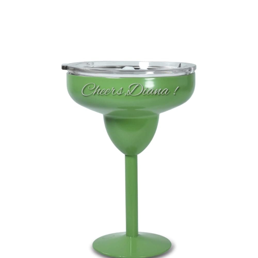 Engraved Margarita Cup with Lid | Stainless Steel 10 oz Margarita Glass | Funny Name Gift for Bridesmaid, Birthday & Girls Night (Custom Name/Custom Text, Green)