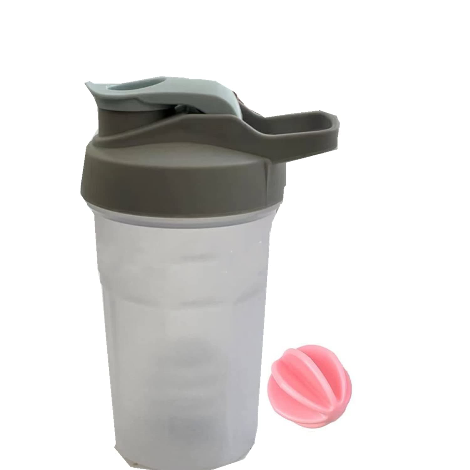 Protein Shaker Bottle Blender for Shake and Pre Work Out, Best Shaker Cup (BPA free) w. Classic Loop Top & Whisk Ball, Kitchen Water Bottle (Green Grey Top/Clear Body, 16OZ-400ML-1PACK)