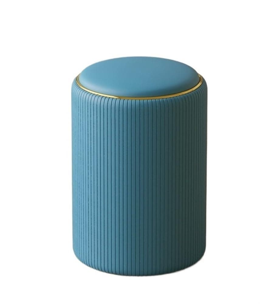 Round Ottoman with Storage, Vanity Stool, Upholstered Learther Stool for Makeup, Ottomans, Round Stool for Living Room Bedroom, Foot Rest for Couch(Blue)