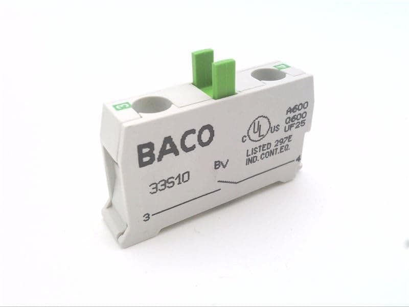 BACO CONTROLS 33S10 Screw Terminal, Contact Block, 10A, 1NO, 600V