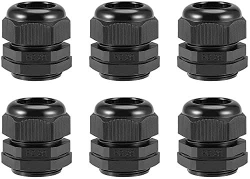 Heyiarbeit Plastic Cable Gland PG29 Waterproof Cable Joints Adjustable 0.51-0.79in Connectors Joints with Gaskets Black 6pcs