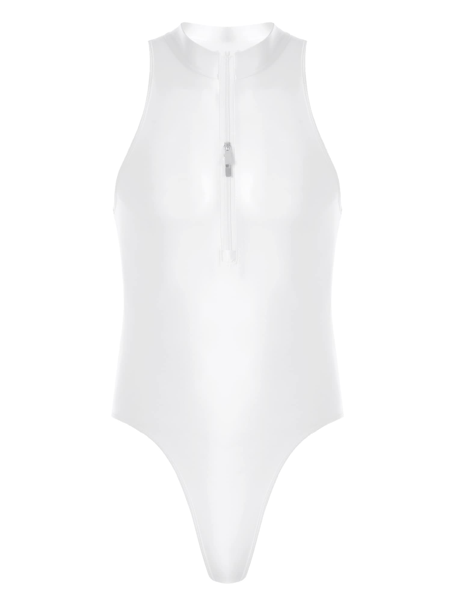Agoky Men's Glossy Sleeveless High Elastic Leotard Wrestling Singlet Tank Tops Bodysuits Swimwear White One Size