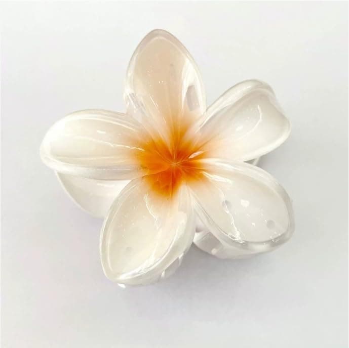 Flower Hair Claw Clips - Hawaiian for Women | Plumeria for Thin | Strong Hold jaw clip | Claw Clips for Girls| Preppy Flower Hair Clip (White)