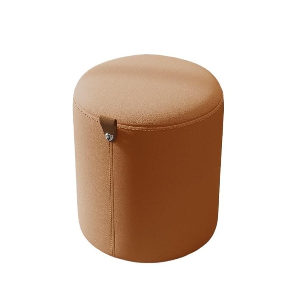 Round Leather Ottoman with Soft Padded Seat Vanity Stool, Upholstered Footrest Vanity Chair Ottoman Foot Stool for Living Room Bedroom Small Space and Make Up(Orange)