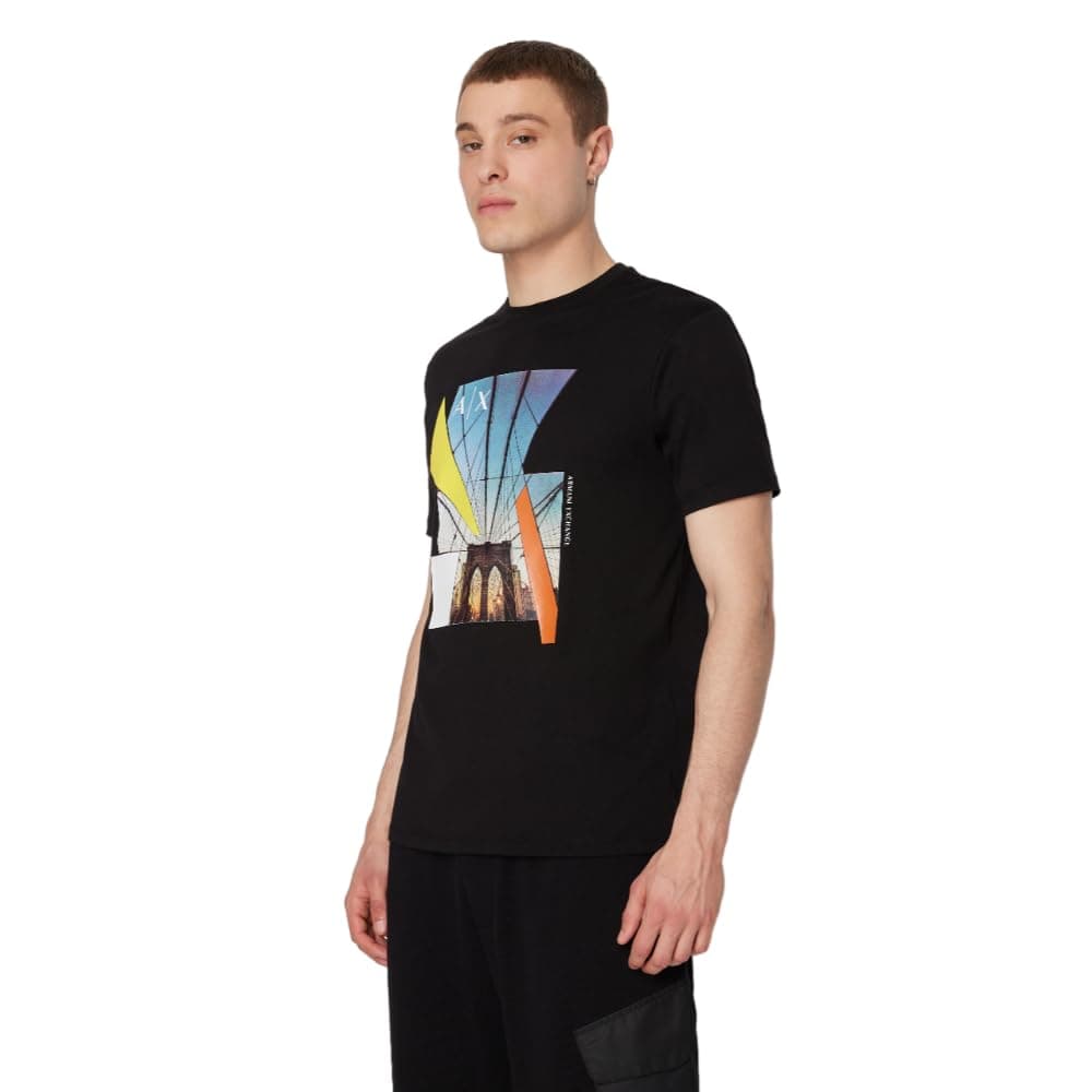 A|X Armani Exchange Men's Regular Fit Brooklyn Bridge Graphic Tee, Black, Large