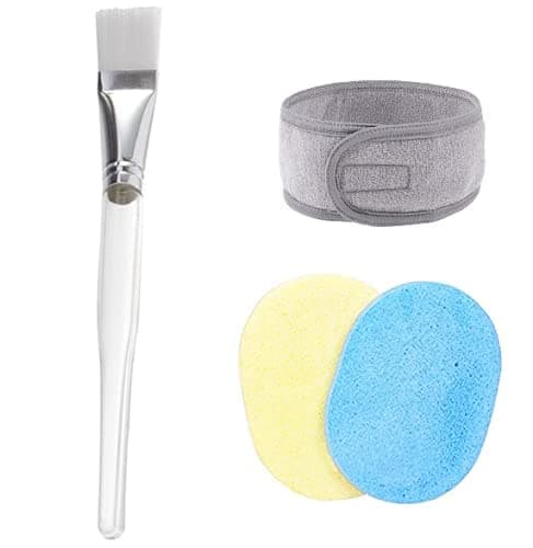 VEDETIC Professional Combo of 1 Plastic Brush, 2 Spong Puff & 1 Headband For Bleach, Face Pack Applicator Soft Brush Home Use, Salon Use, Parlour Use, Men and Women Use