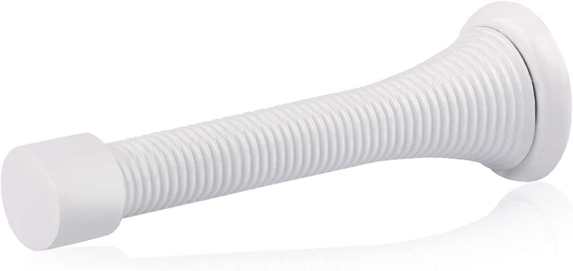 HOMOTEK 1 Pack Spring Door Stops,3-1/8” Heavy Duty Door Stop - Flexible Spring Door Stopper with Low Mounted White Rubber Bumper Tips, White
