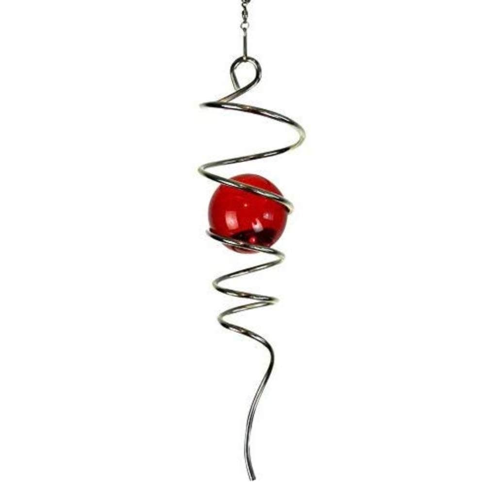 Fonmy Gazing Ball Stainless Steel Spiral Tail-Decorative Wind Spinner, with Hanging Swivel Hook, Indoor Outdoor Decoration Silver Red -11" inch