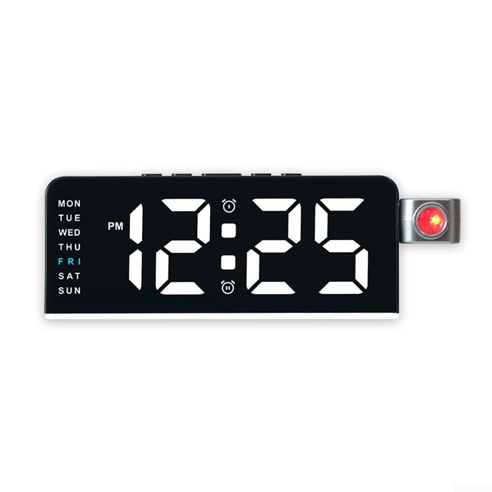 Startbuymore Rotatable Projection LED Alarm Clock For Bedroom Featuring Time Day Date Temperature Readout And Customizable Alarm Settings(Black White)
